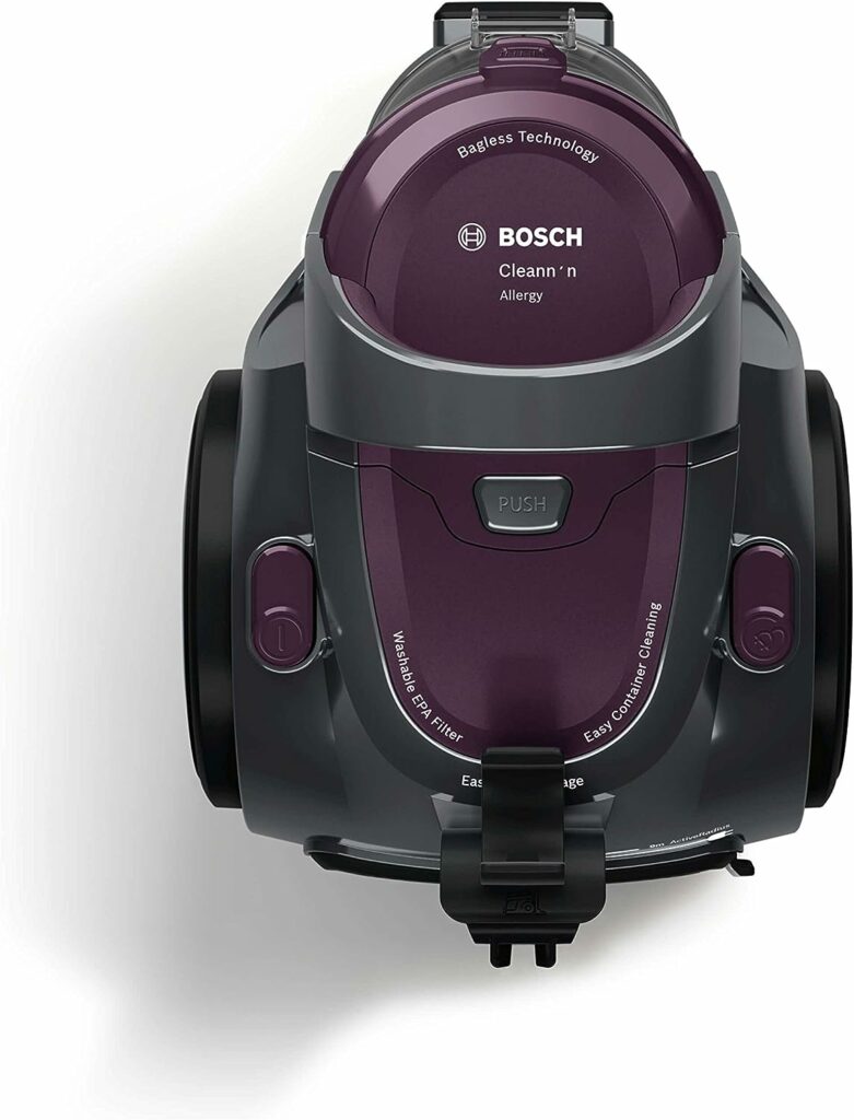 Bosch Série 2 Aspirateur sans sac BGC05AAA1 – Aspirateur au format ultra compact et poids léger, avec filtre hygiénique lavable et haute performance d’aspiration – Couleur : Violet