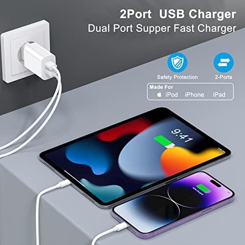Chargeur Rapide iPhone [Apple MFi Certifié] 2 Ports USB Charger ave 2 * 2m Câbles de Charge Rapide,iPhone Double Charge USB Chargeur Compatible iPhone 14/13/12/11 Pro MAX/X/8/SE