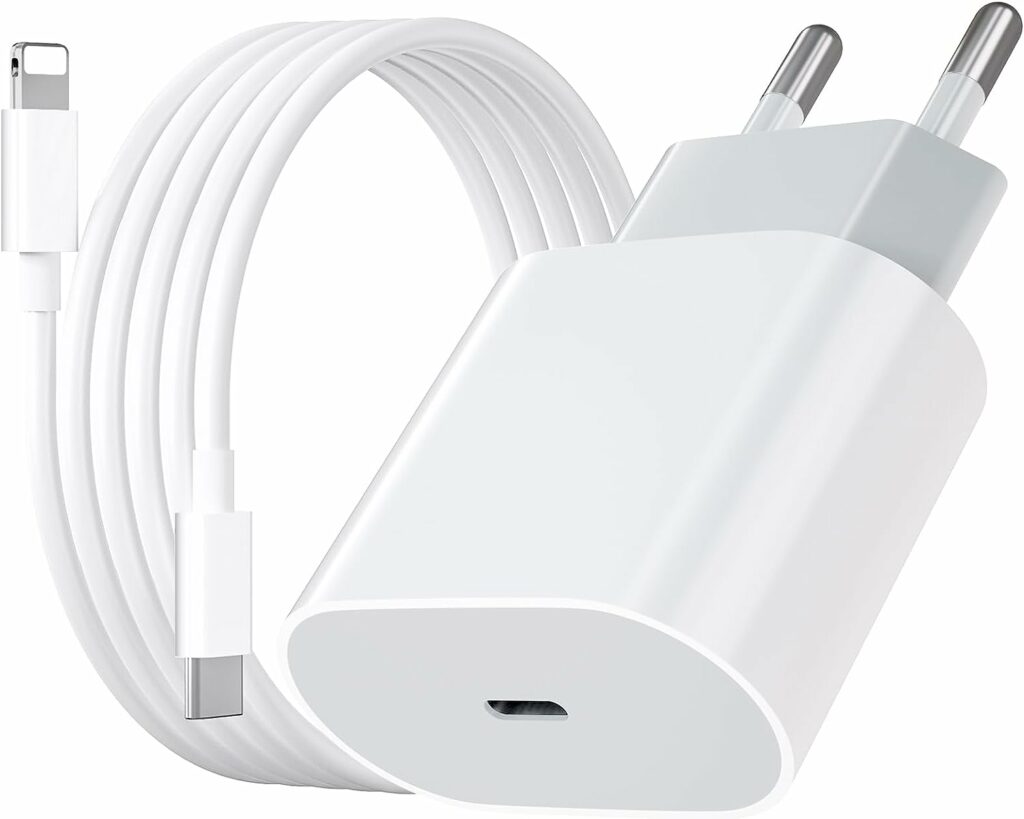 Chargeur Rapide iPhone, Chargeur iPhone, 20W Chargeur iPhone Rapide avec Câble USB C to Lighting Cable, Chargeur USB C for iPhone 14/13/ 12/11/ X/SE/ 8/7/ Pad