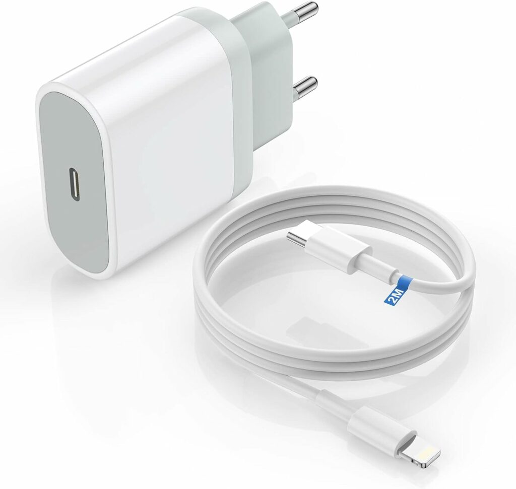 Chargeur Rapide iPhone【Apple MFi Certified 】 20W USB C Rapide Chargeur avec 2M USB C Câble,iPhone Type C Chargeur Mural pour iPhone 14/14 Plus/14 Pro/14 Pro Max/13/12/11/SE/X/XS/XR/8, AirPods…