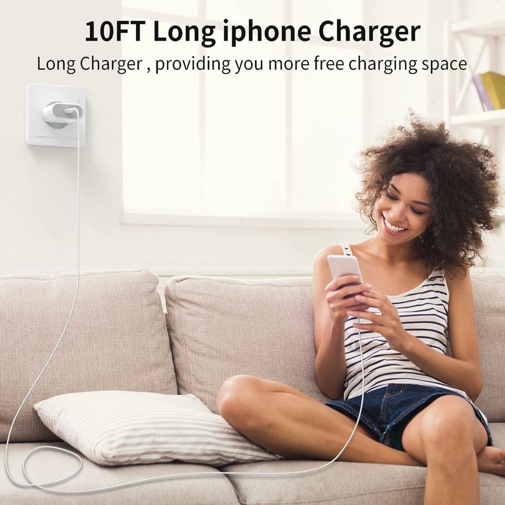 Chargeur Rapide iPhone【Apple MFi Certified 】 20W USB C Rapide Chargeur avec 2M USB C Câble,iPhone Type C Chargeur Mural pour iPhone 14/14 Plus/14 Pro/14 Pro Max/13/12/11/SE/X/XS/XR/8, AirPods…