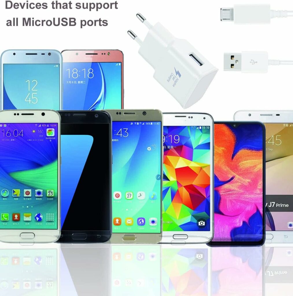 DBZYLN Chargeur + Micro USB Câble Compatible avec Samsung Galaxy S7 Edge S6 Edge S4 S3 A6 J8 J7 J6 J5 J3 Note5 Note4 Note2 Tab S Tab S2, AFC Chargeur Rapide avec Câble 1.5m Android Universel - Blanc
