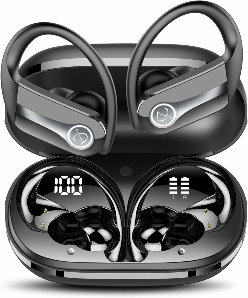 DOBOPO Ecouteurs Bluetooth sans Fil, 2023 Sport Écouteur Bluetooth 5.3 avec ENC Mic, Oreillette sans Fil 50H avec Écran LED, Casque Bluetooth Running Étanche IP7, Noir