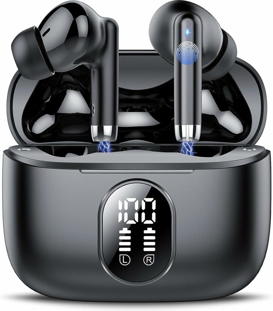Ecouteurs Bluetooth Sans Fil, Écouteurs Bluetooth 5.3 avec HiFi Son Stéréo Basses, 40H Récréation, IP7 Étanche Ecouteurs sans Fil, Conception Portative Oreillette Bluetooth, Contrôle Tactile, Noir