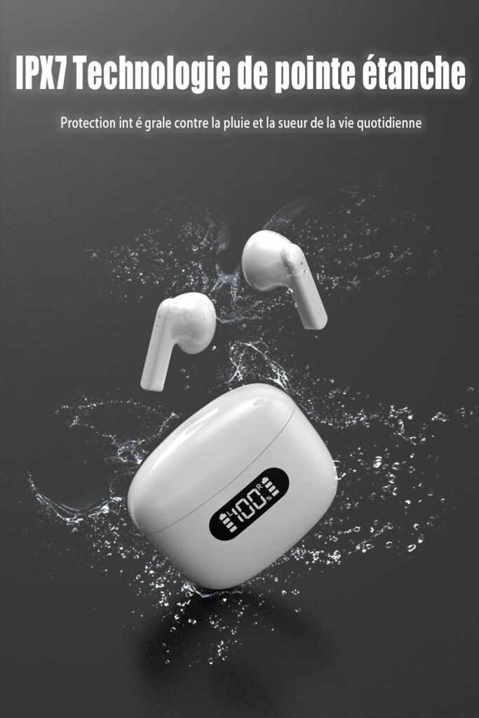 Ecouteurs Bluetooth sans Fil, Le Ecouteur sans Fil IPX7 Étanches, Ecouteur Bluetooth 5.2, Contrôle Tactile, Microphones Intégrés, 30 Heures Durée de Lecture, Pour iOS et Android Telephone
