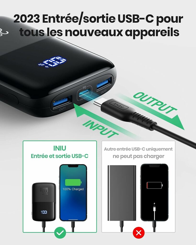 INIU Batterie externe, 22.5 W PD3.0 QC4.0 à charge rapide USB C LED Power Bank 10000mAh, 3 sorties batterie avec support de téléphone pour iPhone 14 13 12 Pro Samsung Galaxy LG AirPods iPad Tablettes. : Amazon.fr: High-Tech