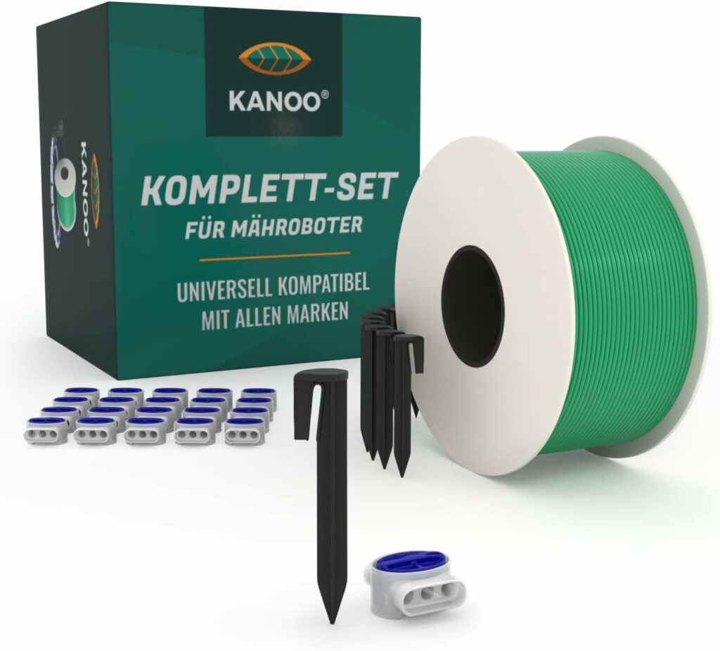 kanoo® Kit dinstallation avec câble Robot Tondeuse + Piquet de Fixation pour Jardin + connecteurs de câble | pour Installation du câble de délimitation Robot Tondeuse dans Un Jardin