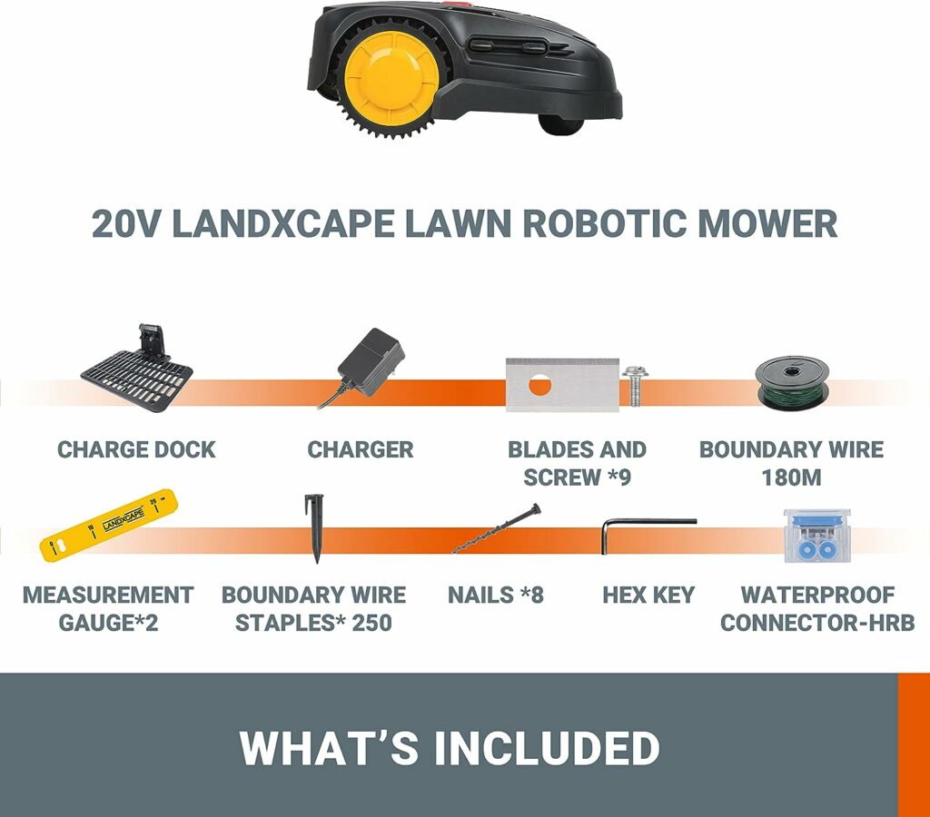 LANDXCAPE Tondeuse Robot sans Fil jusquà 800m² LX835 Installation Opération Facile Système de Coupe Mulching à 3 Lames