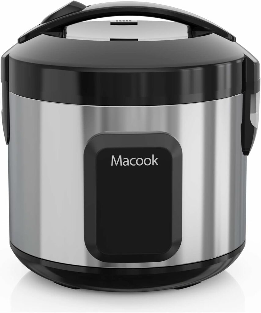 Macook Cuiseur à riz 1 l cuiseur vapeur avec Smart Screen Touch, argent, pour 1 à 5 personnes, préparation rapide sans brûler, avec insert vapeur, cuillère et verre doseur.