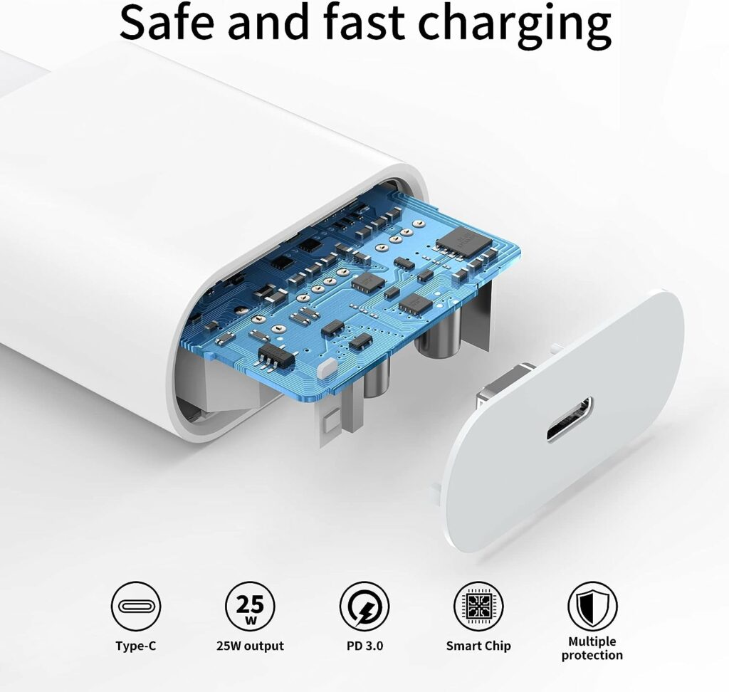 Sakahyro 25W USB C Rapide Chargeur avec 2M Câble pour iPhone 14/14 Pro /14 Pro Max /14 Plus /13/12 /11 /SE/X/XS/XR, AirPods, USBC Prise Mural Type C Secteur Adaptateur Alimentation