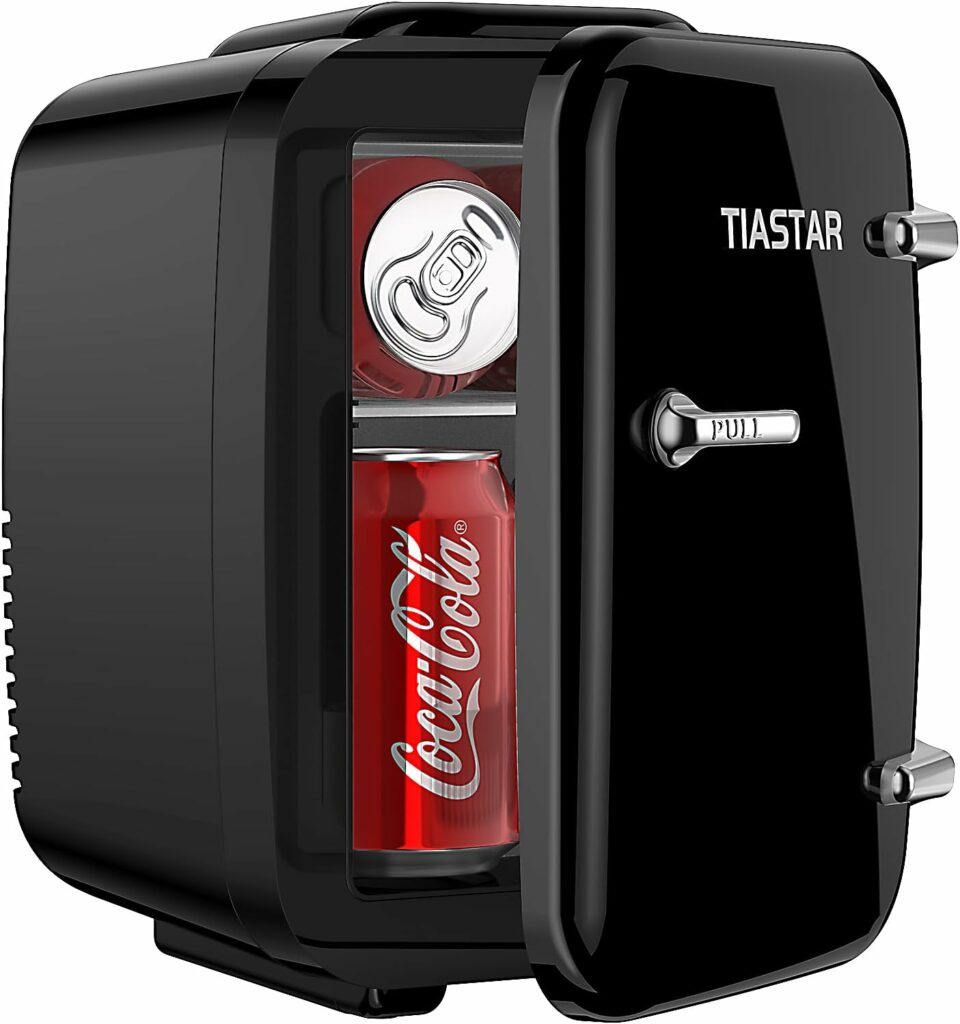 Tiastar draagbare minikoelkast, 4 liter /6 blikjes drankjes huidverzorging mini kleine koelkast voor slaapkamer, auto, kantoor, twee snelheden - koeler en warmer (zwart)