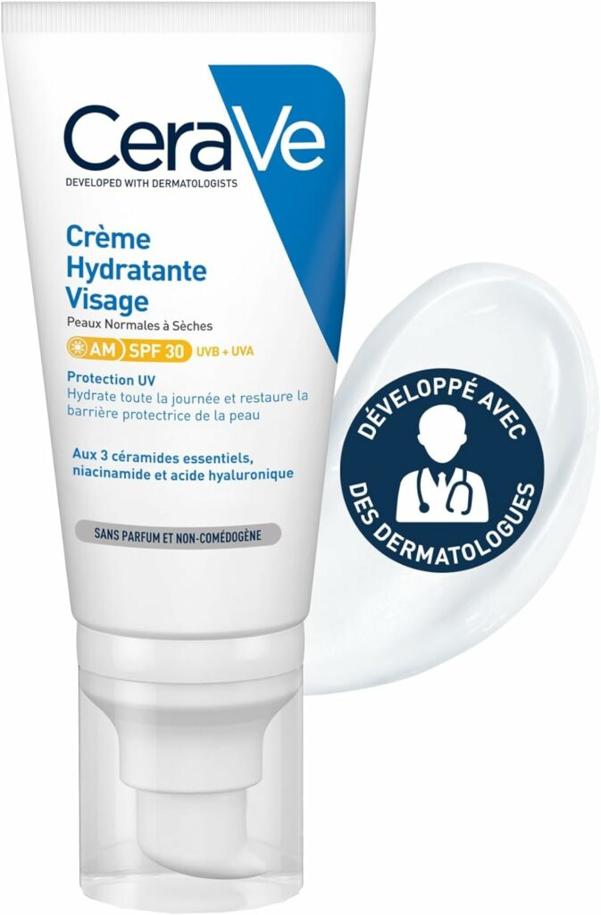 CeraVe Crème Hydratante Visage SPF 30 | 52ml | Crème Visage Jour Hydratante 24h à lAcide Hyaluronique pour Peaux Normales à Sèches