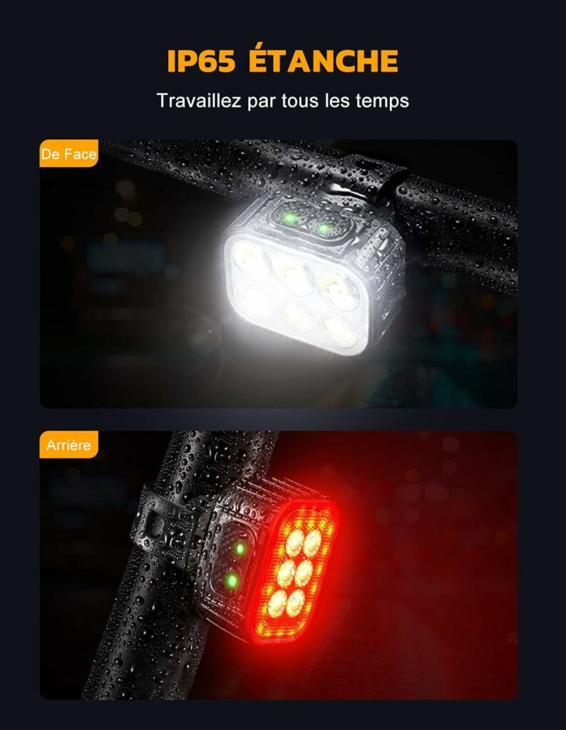 CIRYCASE Lumiere Velo avec Spot et Faisceau dInondation, Rechargeable par USB Lampe Vélo LED Étanche IP65, 2 x 4 + 2 x 6 Modes de Luminosité Eclairage Velo Avant et Arrière pour Cyclysme VTT