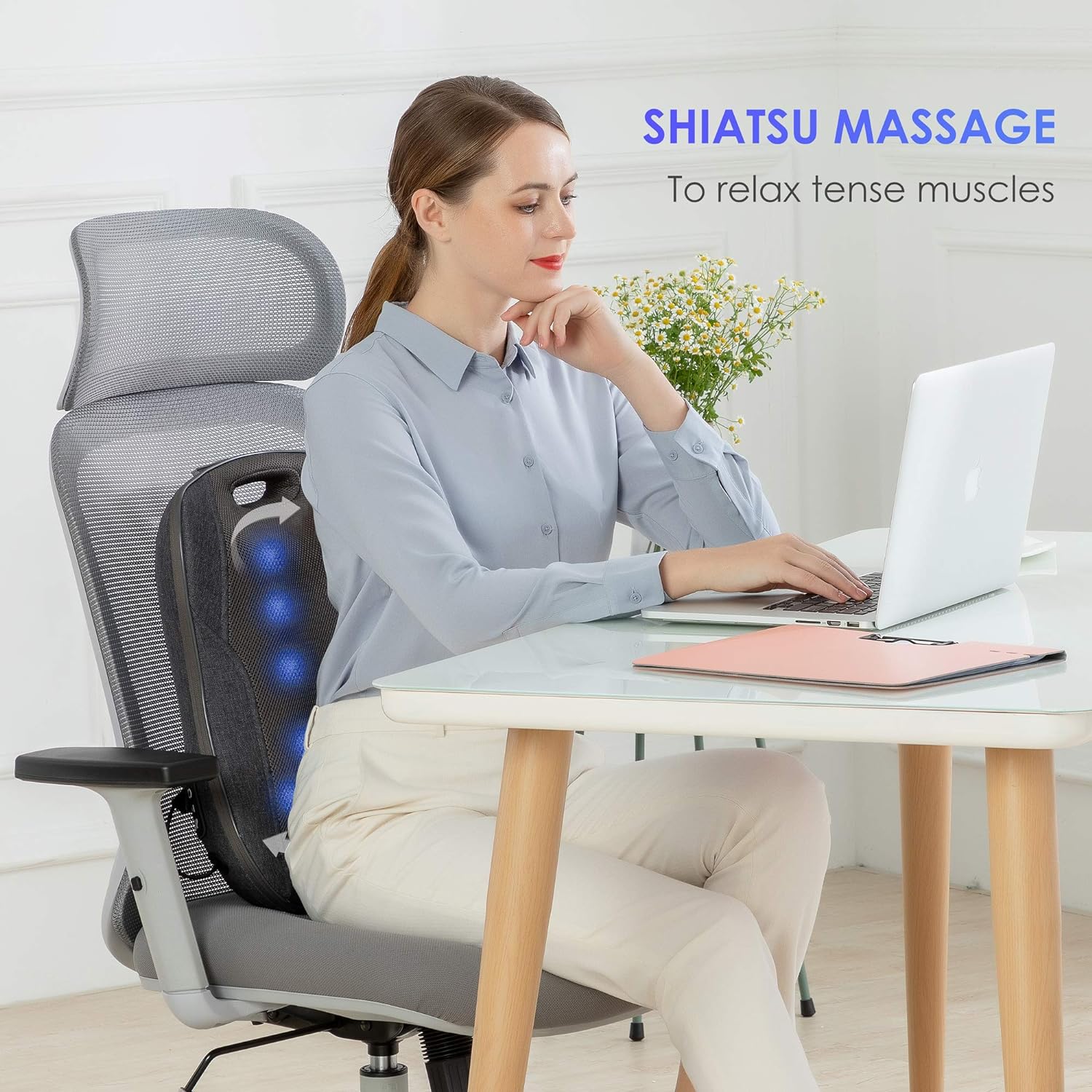 COMFIER Masseur de Dos Shiatsu avec Chaleur - Coussin de Massage Portable, Meilleurs Cadeaux pour Femmes/Hommes, Coussin réglable de Chaise de Massage de pétrissage