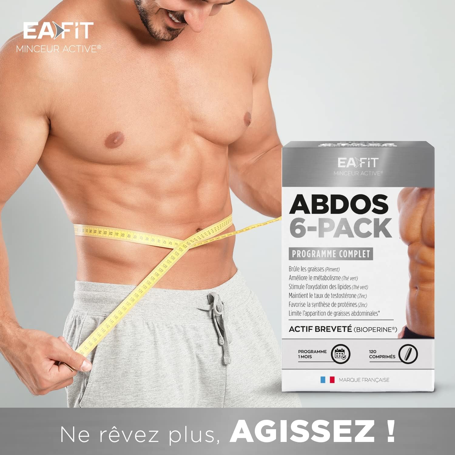 Eafit ABDOS 6-PACK - Brûle les graisses - Limite lapparition des graisses abdominales - Actif breveté - Programme Complet - Cure 1 mois - 120 comprimés