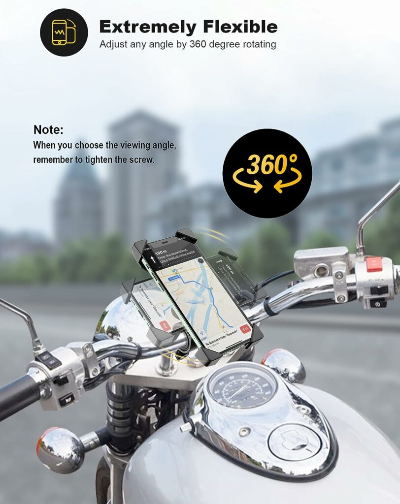 Grefay Support Téléphone Vélo Support Smartphone de Moto, Universel Porte Vélo du Guidon avec 360° Rotation pour 3,5 à 6,5 Pouces GPS pour Smartphones Autres Appareils Noir