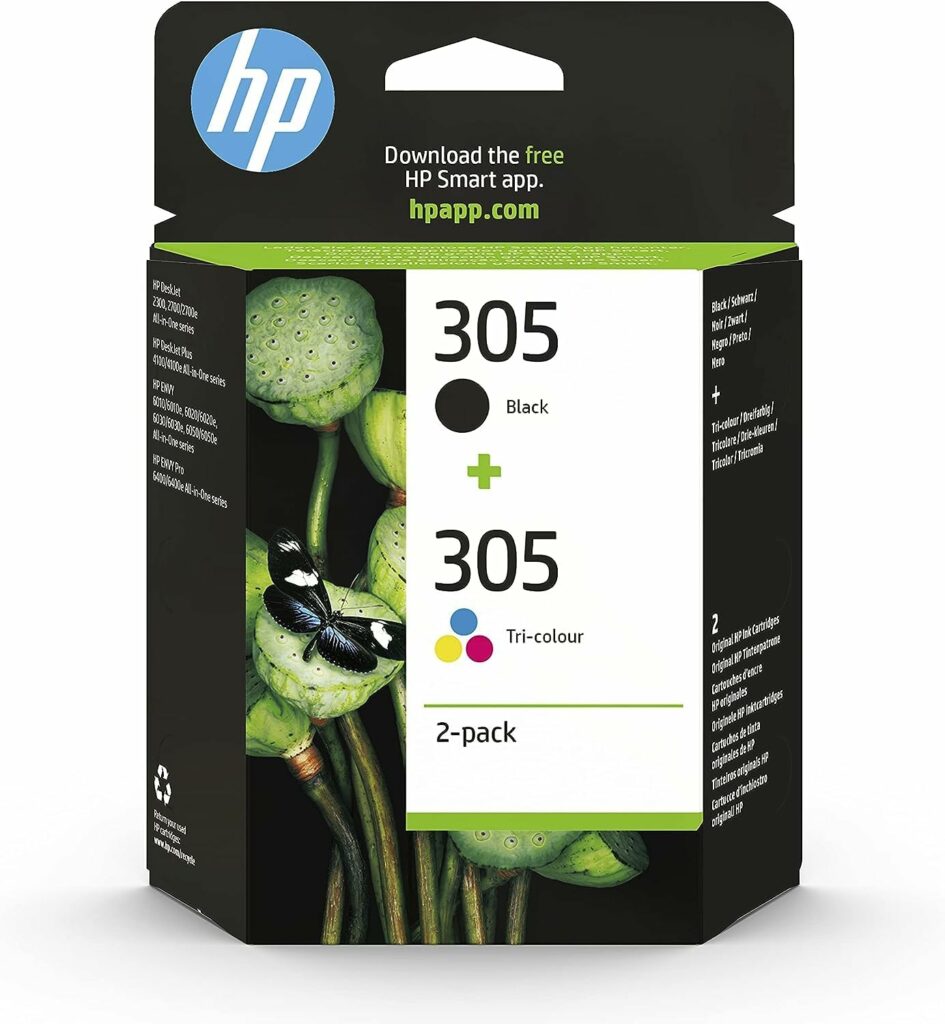 HP 305 Pack de 2 Cartouches dEncre Noire et Trois Couleurs Authentiques (6ZD17AE)