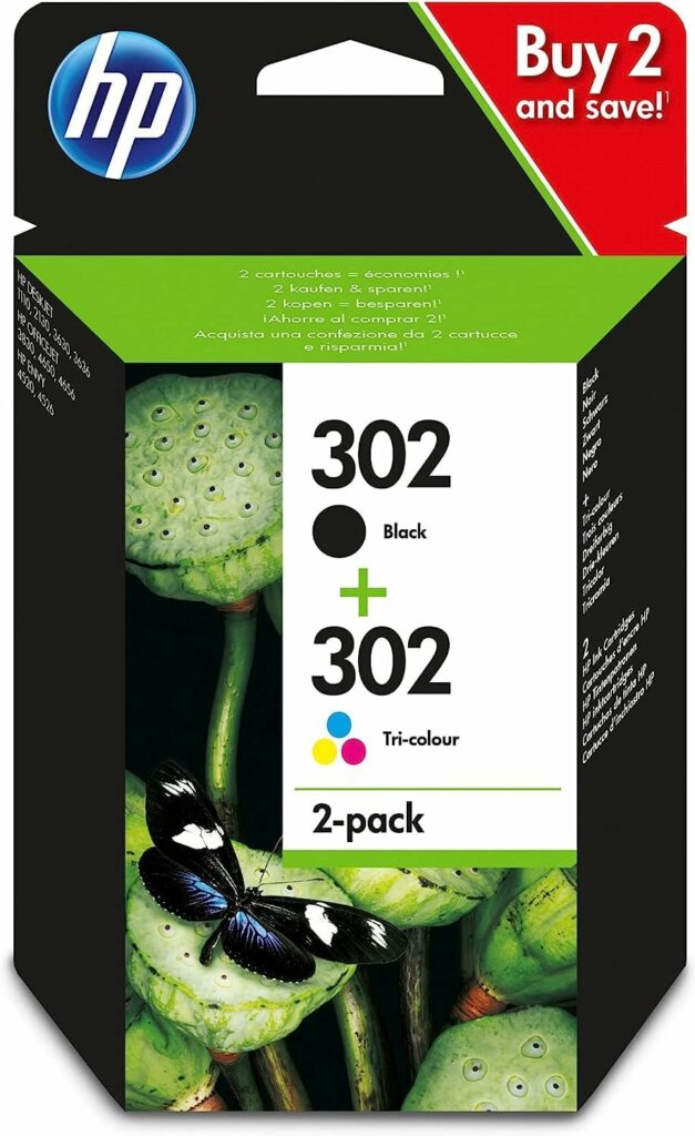 HP X4D37AE 302 Original Ink Cartridges, Black and Tri-color, 2 Count (Pack of 1)