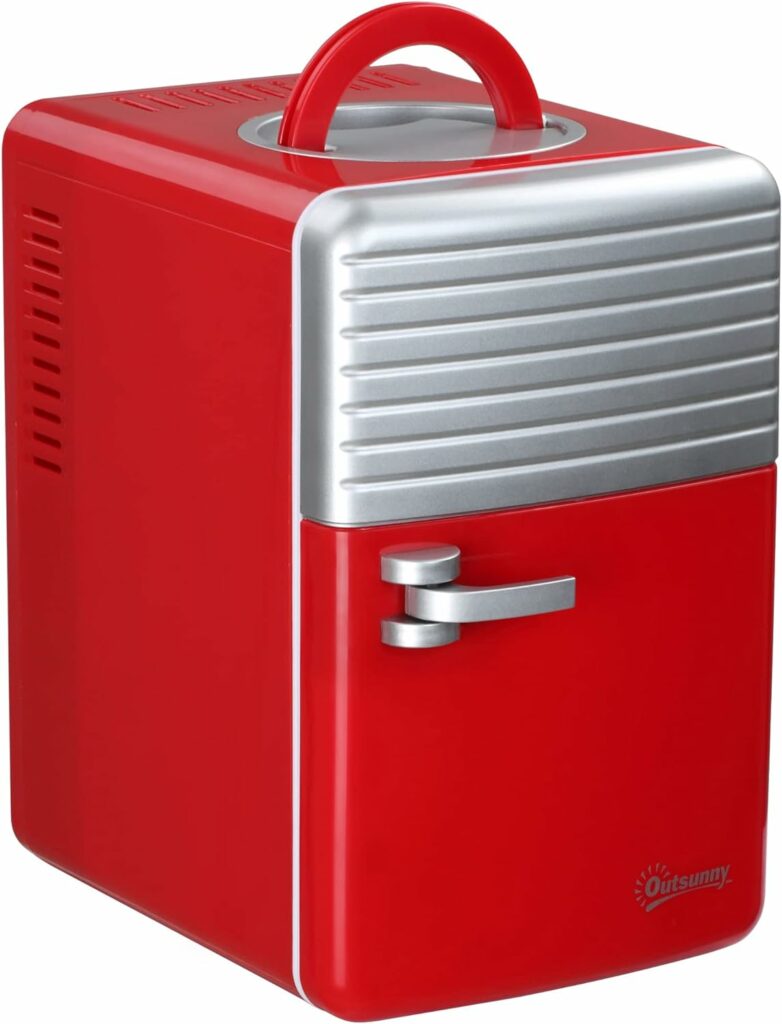 Outsunny Mini réfrigérateur 6L 8 canettes 330ml AC 240V DC 12V petit réfrigérateur portable refroidit et réchauffe