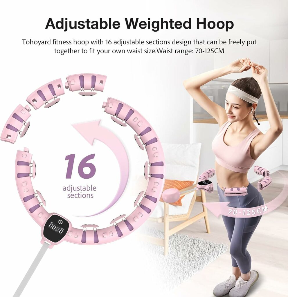 Smart Hoop,cerceaux de Fitness pour Adultes, Perte de Poids, cerceaux dexercice intelligents avec 27 nœuds réglables pour Femmes et Hommes(Purple)